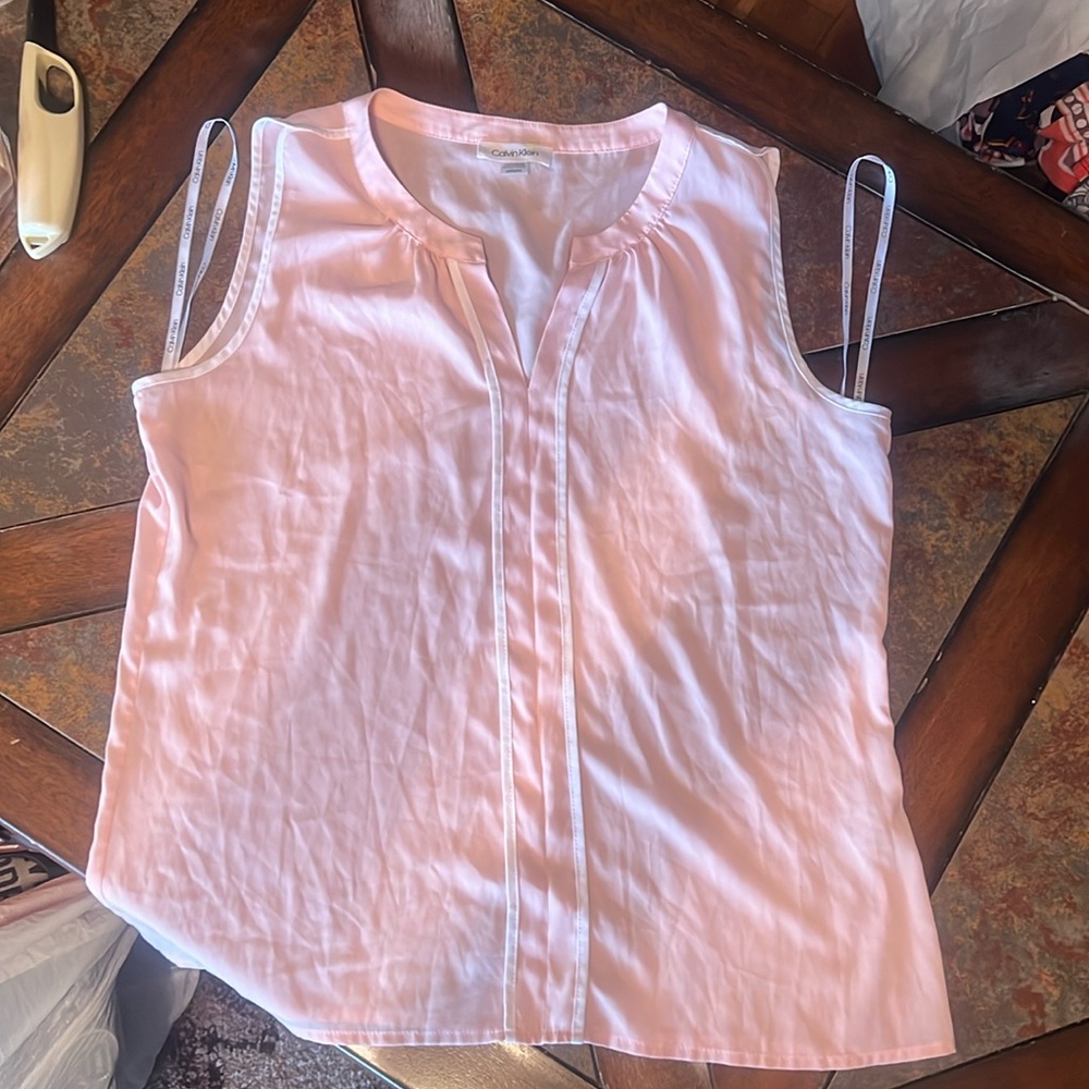 Calvin Klein pink with white trim, sleeveless. EUC, medium.